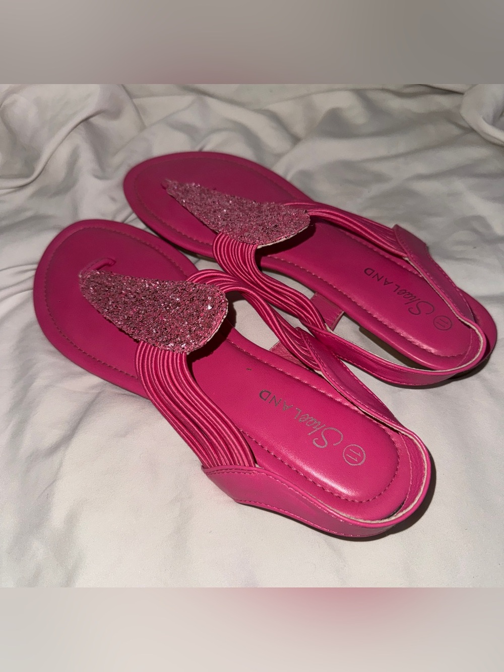 Shoe Land Hot Pink Glitter Thong Sandals